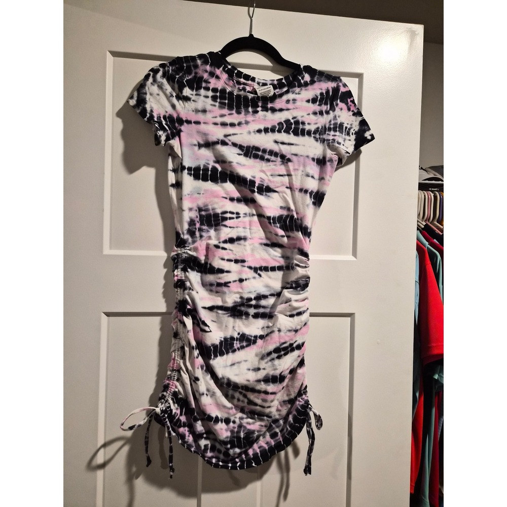 Victoria's Secret PINK Tie Dye Ruched Side Mini T-Shirt Dress Pink Black XS
